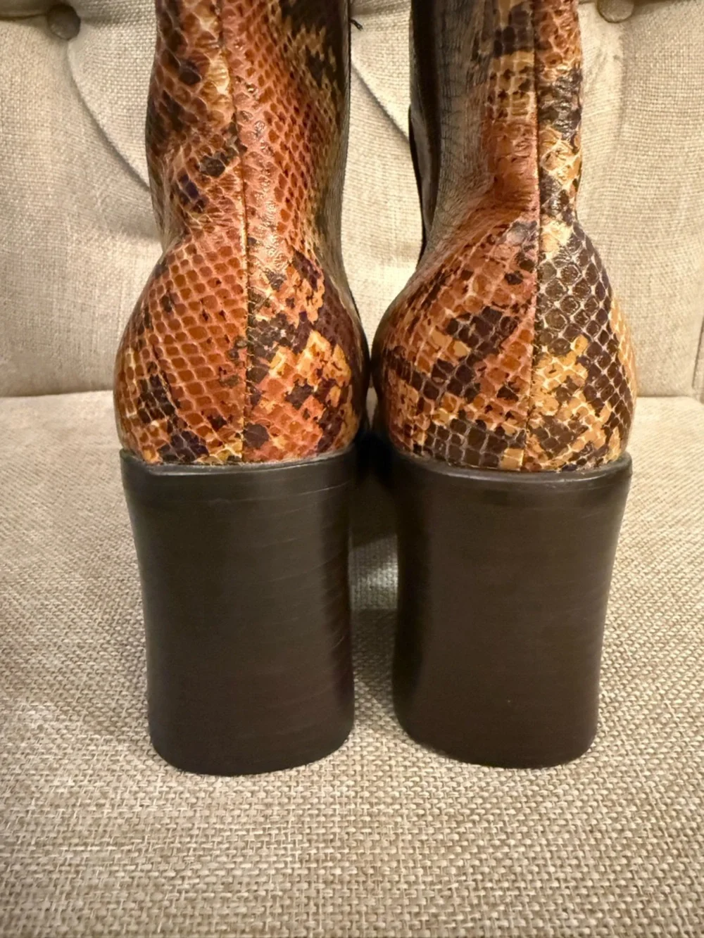 VTG Durango Boots - Brown Exterior Snakeskin Print Leather Platforms